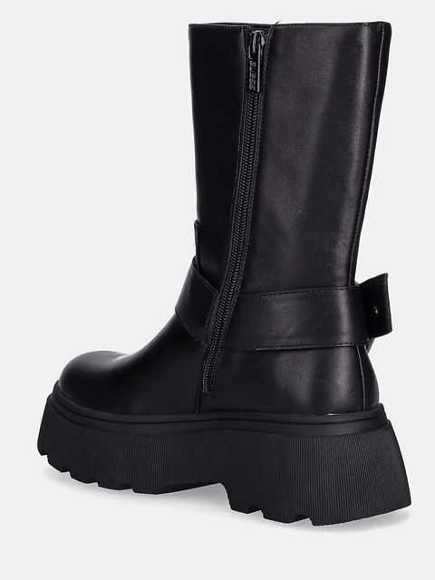 Guess botki skórzane NURIA damskie kolor czarny na płaskim obcasie FLFNUR LEA10