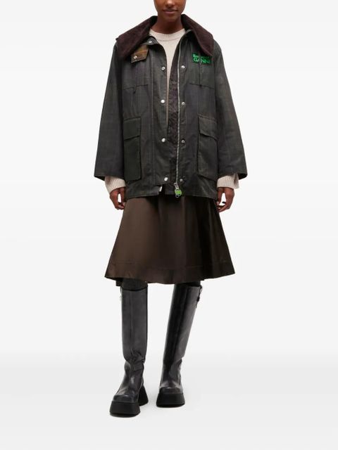 GANNI x Barbour corduroy-collar coat - Green