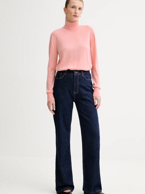 Calvin Klein sweter z dodatkiem wełny damski kolor różowy lekki z golfem LV044D371G