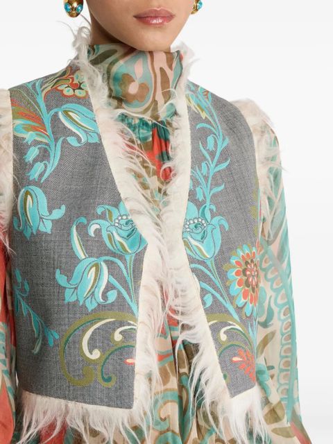 ETRO floral-print fringed waistcoat - Grey