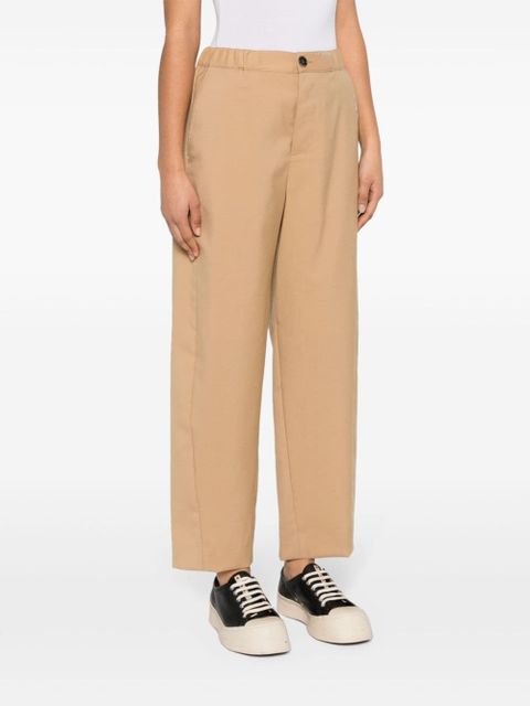Marni logo-embroidered tapered trousers - Neutrals