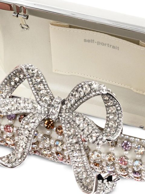 Self-Portrait crystal-embellished bow-detail clutch - White - zdjęcie produktu nr 2