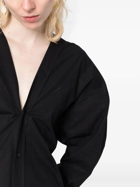 The Attico ruched-detail V-neck dress - Black