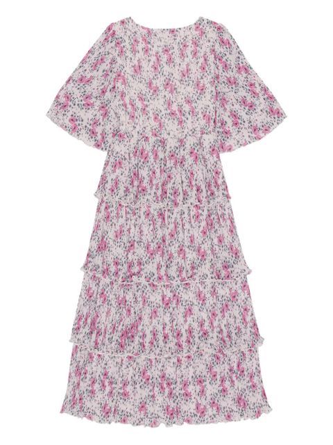 GANNI pleated floral-print midi dress - White
