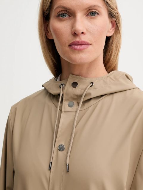 Rains kurtka 12020 Long Jacket kolor beżowy przejściowa 12020