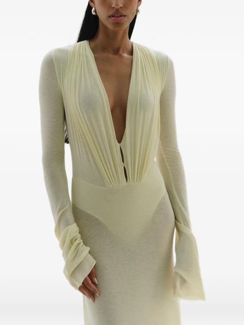 MANURÍ Suki long-sleeve draped dress - Yellow