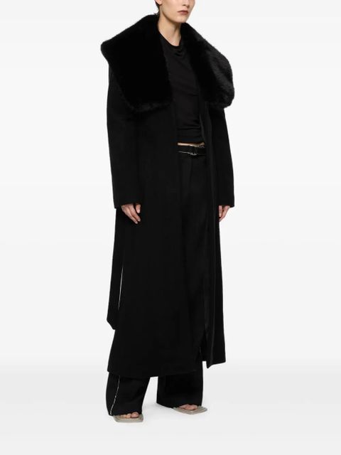 Paris Georgia Gabby fur-collar belted coat - Black