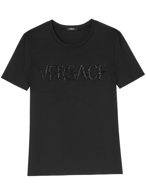 Versace logo crystal-embellished cotton T-shirt - Black - zdjęcie produktu nr 1