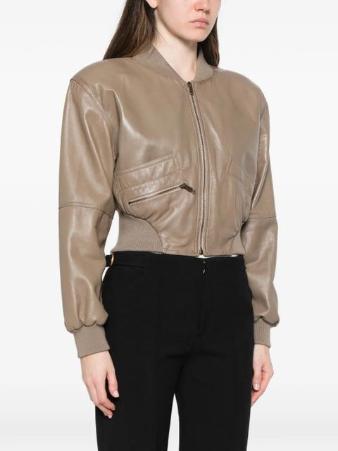 Chloé padded-shoulders leather crop jacket - Neutrals