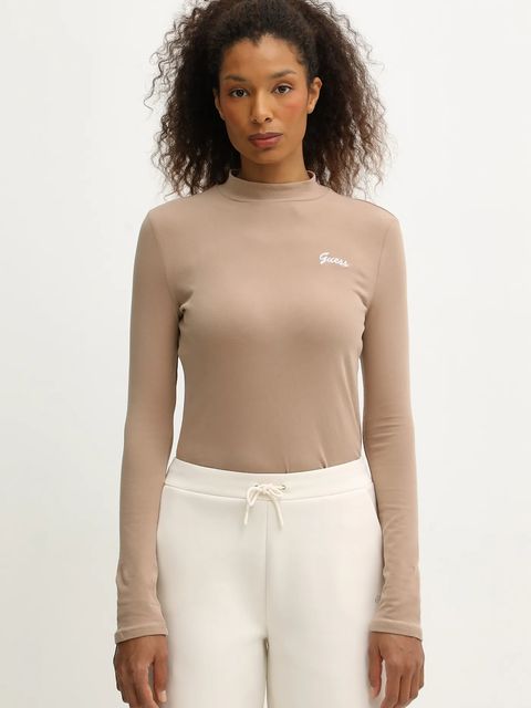 Guess longsleeve ALBA kolor beżowy z półgolfem V5BP10 KCBF1 - zdjęcie produktu nr 1