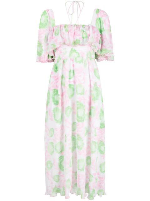 GANNI smocked waist printed midi dress - Pink - zdjęcie produktu nr 1