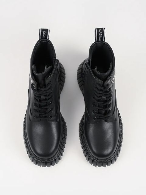 Karl Lagerfeld botki skórzane KREEPER WEDGE damskie kolor czarny na platformie KL44475