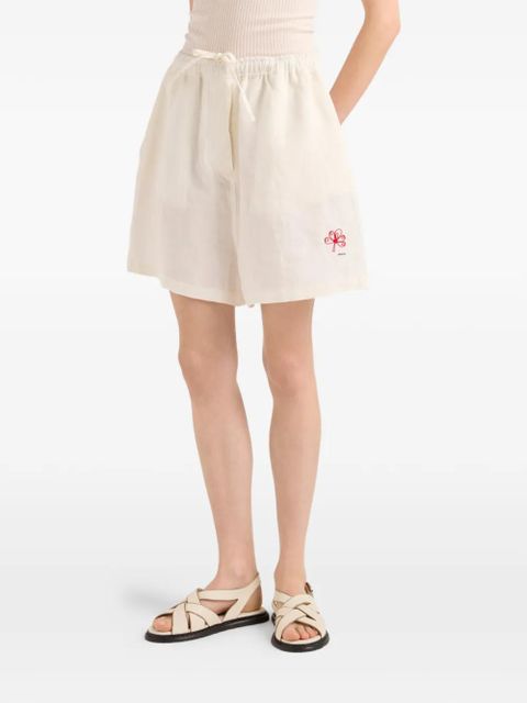 Prada embroidered slubbed linen shorts - Neutrals