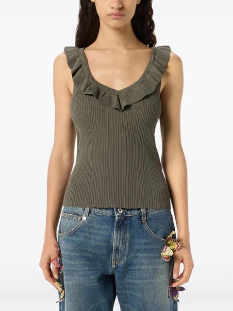 Blumarine ruffled V-neck tank top - Green