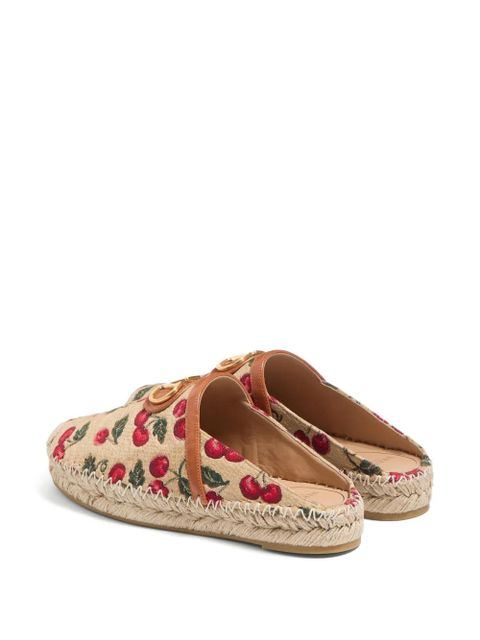 Valentino Garavani 25mm VLogo Signature Cherryfic-print mules - Neutrals