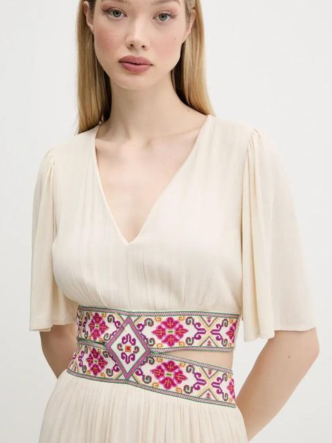 Desigual sukienka ELEMENT kolor beżowy maxi rozkloszowana 25SWVW98