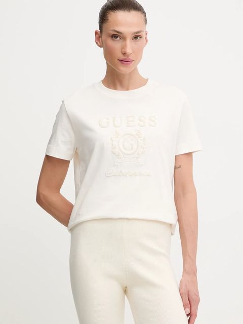 Guess t-shirt bawełniany MENA damski kolor beżowy V5BI07 K8FQ4 - zdjęcie produktu nr 1
