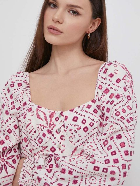 Pepe Jeans sukienka z domieszką lnu DOXA kolor różowy mini rozkloszowana PL953498