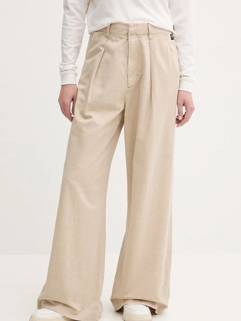 G-Star spodnie z domieszką lnu damskie kolor beżowy szerokie high waist D26435-D910 - zdjęcie produktu nr 1