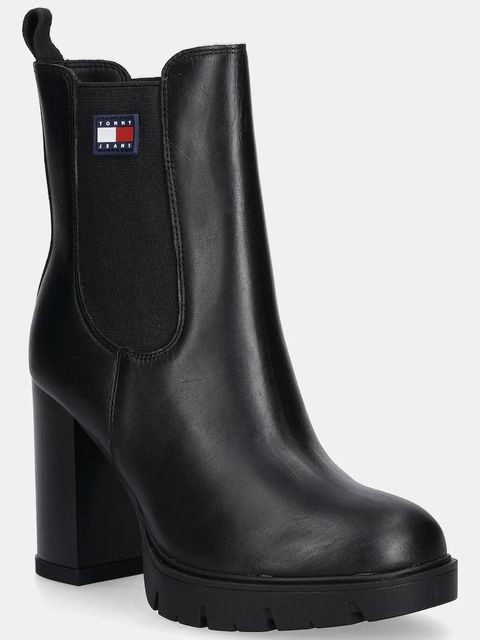 Tommy Jeans botki skórzane TJW LEATHER HEEL BOOT damskie kolor czarny na słupku lekko ocieplone EN0EN02831 - zdjęcie produktu nr 1