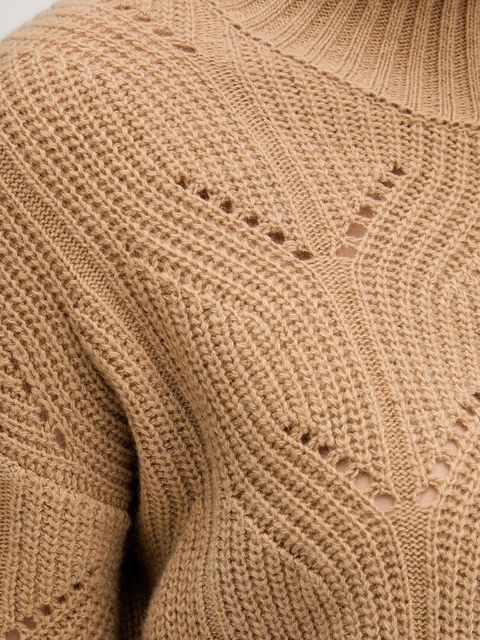 United Colors of Benetton sweter z dodatkiem wełny damski kolor beżowy lekki z półgolfem 1FDFD10F2