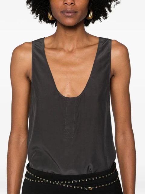 Saint Laurent Henley scoop-neck top - Grey
