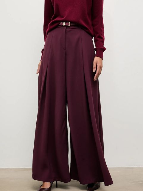 Answear.LAB spodnie damskie kolor bordowy szerokie high waist