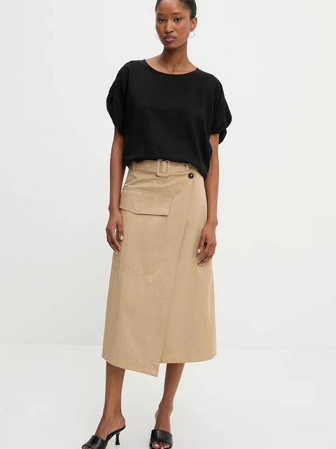 Answear.LAB spódnica kolor beżowy midi rozkloszowana