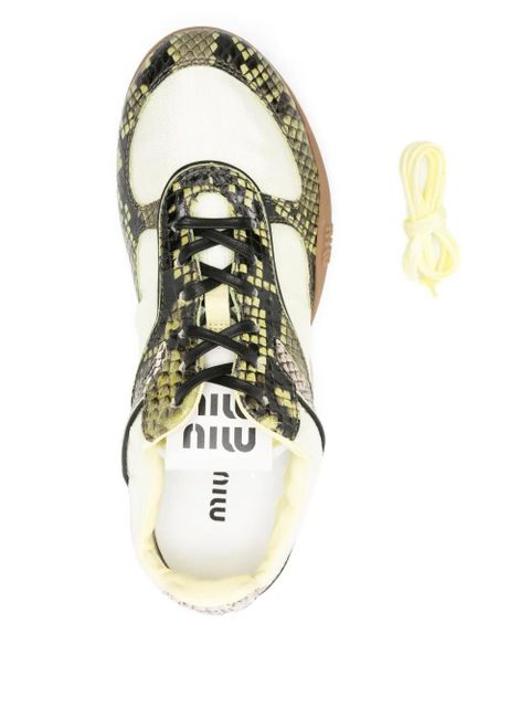 Miu Miu snakeskin-effect panelled sneakers - Yellow