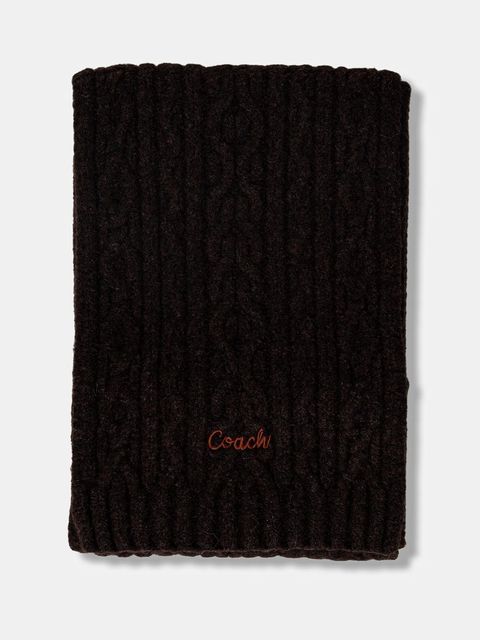 Coach szalik z domieszką wełny damski kolor brązowy gładki 29CCL89