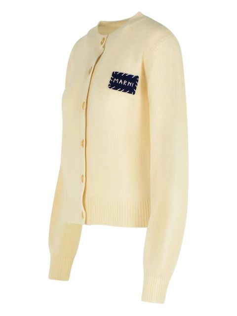 Marni logo-patch ribbed cardigan - Neutrals