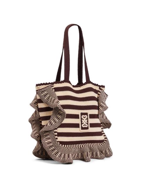 SANDRO striped ruffled-detail tote bag - Brown