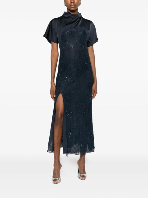 PINKO floral-lace sequin dress - Blue