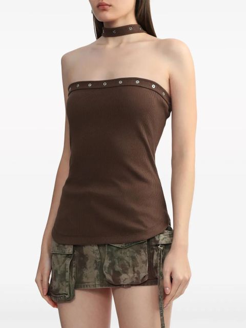 The Attico eyelet-detail cotton tank top - Brown