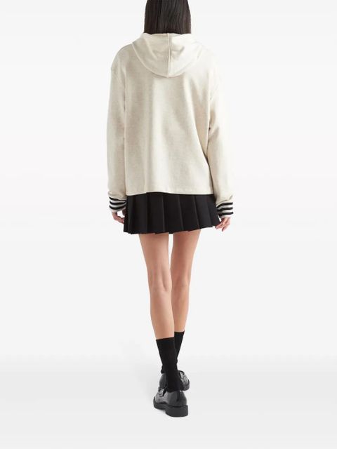 Prada logo-embroidered cotton fleece hoodie - Neutrals