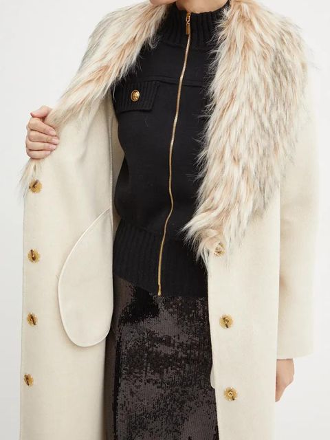 Luisa Spagnoli płaszcz wełniany SUPPLICA kolor beżowy przejściowy 541206