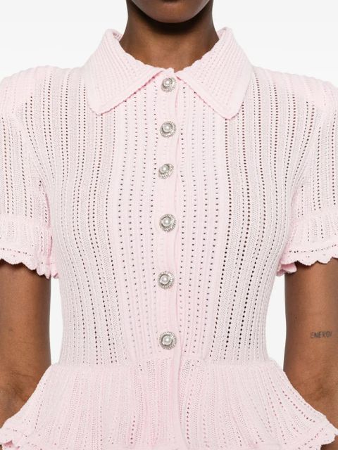 Self-Portrait pointelle peplum knit dress - Pink