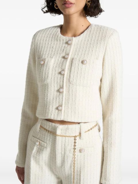 Manière De Voir Celine pearl-embellished cropped tweed jacket - Neutrals