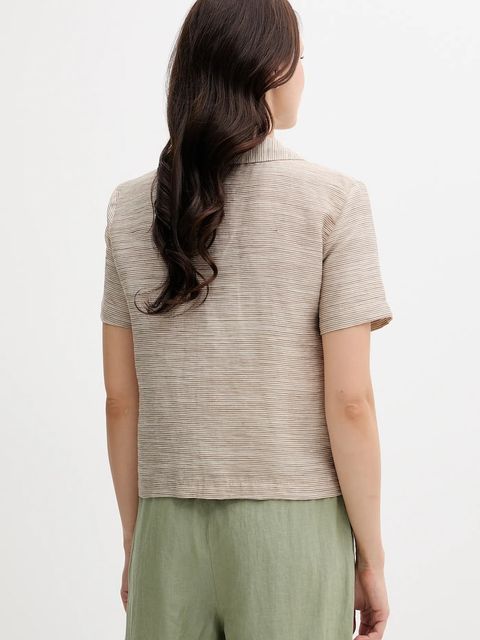 United Colors of Benetton koszula z domieszką lnu damska kolor beżowy regular z kołnierzykiem klasycznym 5YPVDQ0BX