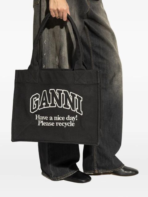 GANNI logo-embroidered tote bag - Black - zdjęcie produktu nr 2