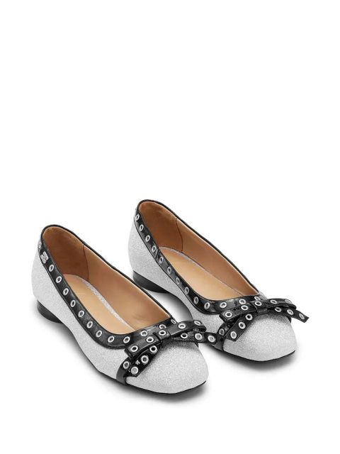 GANNI glitter eyelet detailing ballerina shoes - Silver