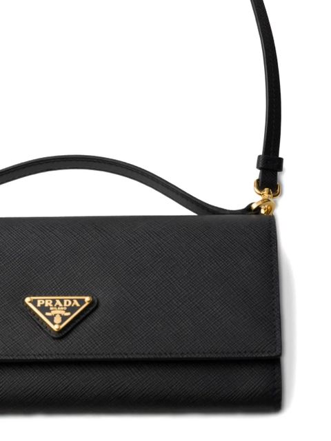 Prada Saffiano-leather wallet with shoulder strap - Black