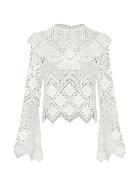 Self-Portrait guipure-lace ruffled top - White
