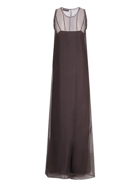 FENDI embroidered sheer panel maxi dress - Brown - zdjęcie produktu nr 2