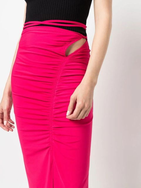 Self-Portrait gathered midi skirt - Pink