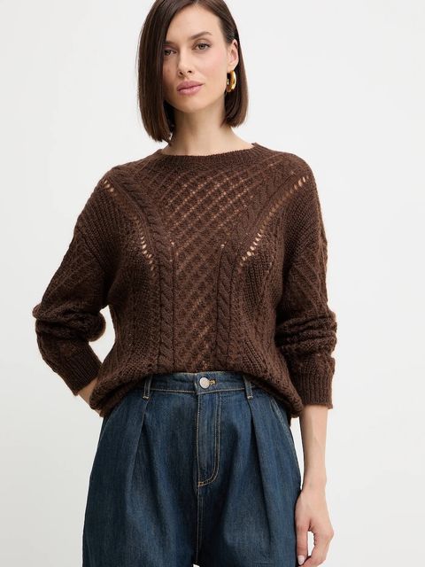 Twinset sweter z wełną damski kolor brązowy lekki 252TT3201 - zdjęcie produktu nr 1