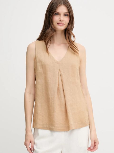 United Colors of Benetton bluzka lniana kolor beżowy gładka 5BMLDQ06W - zdjęcie produktu nr 1