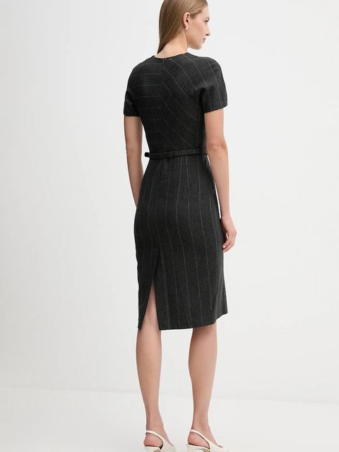 Sandro Ferrone sukienka z dodatkiem wełny kolor szary midi prosta S23YBFBICCHIERE