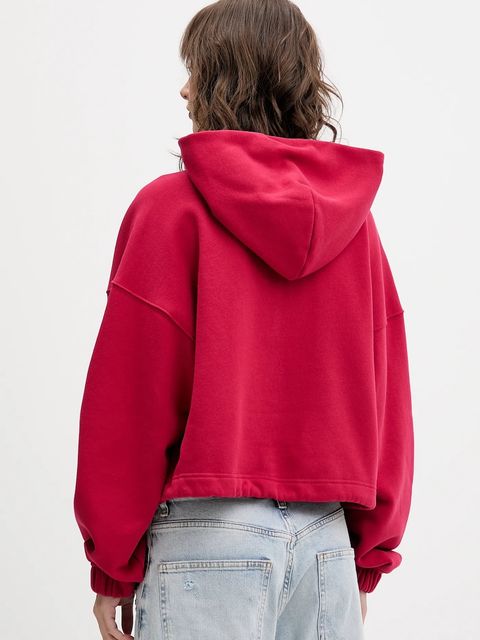 Tommy Jeans bluza bawełniana damska kolor różowy z kapturem z nadrukiem DW0DW21607