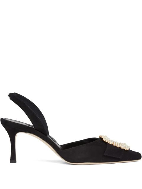 Manolo Blahnik 70mm Gibsli pearl-embellished slingback pumps - Black - zdjęcie produktu nr 1